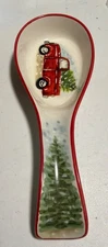 Maxcera Ceramic Winter Wonderland Spoon Rest Christmas Tree Red Truck Gifts