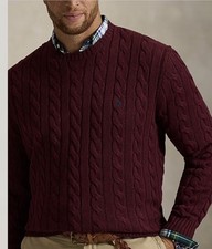 Polo Ralph Lauren Men  s 2XLT Red Sweater Cable Knit Crew Neck Cotton Pony NWT