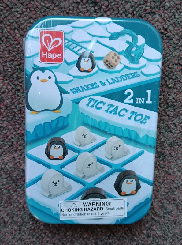 Hape: 2-In-1: Tic Tac Toe / Snakes & Ladders - 2 Classic Games In 1 Tin, 3+
