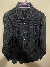 Banana Republic Dress Shirt Men L Cotton Button Down Long Sleeve Navy Geometric