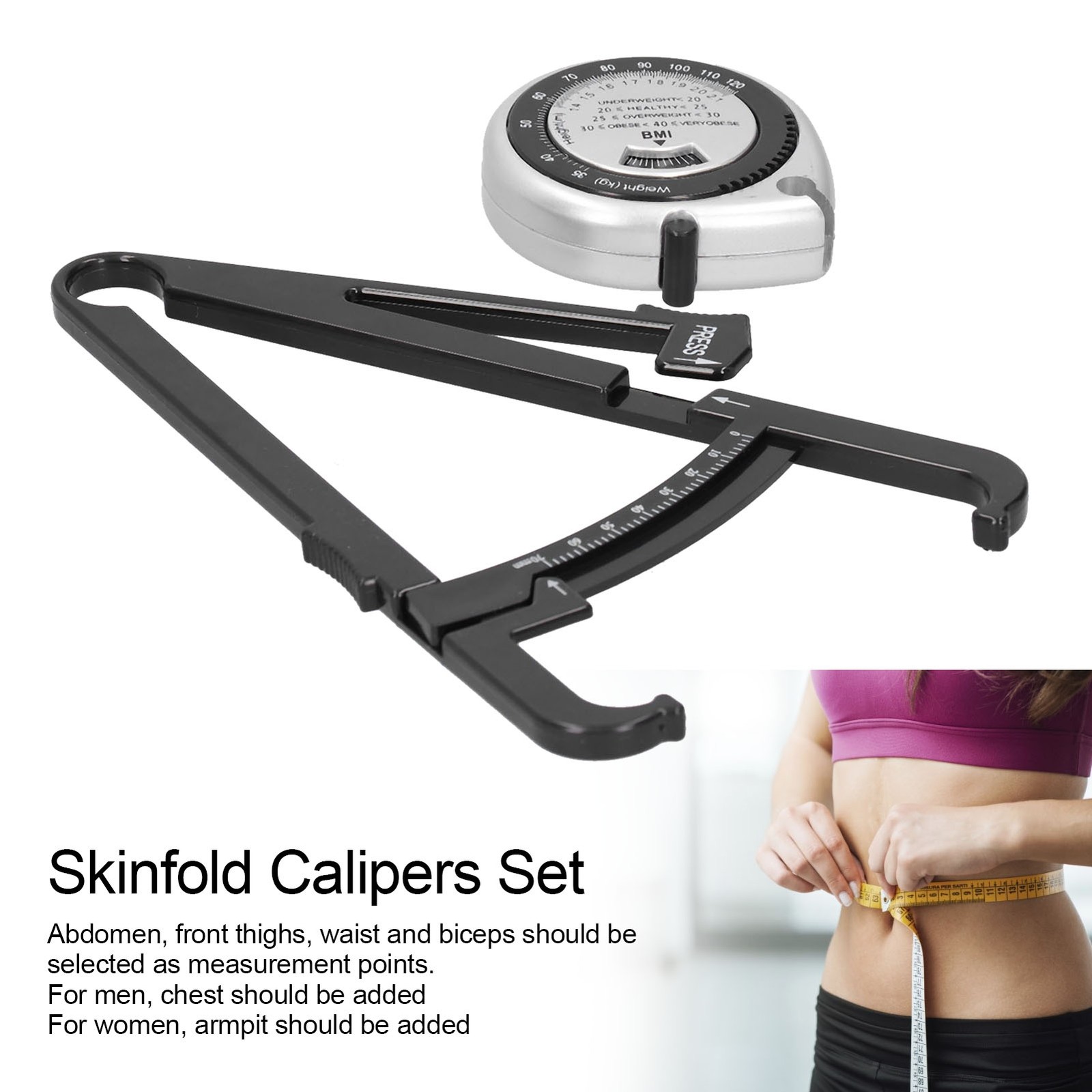 Body Fat Caliper BMI Measuring Tape Skinfold Calipers Body Fat Measure Tape BLW