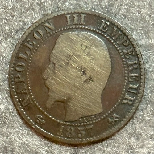 1857-B FRANCE 5 CENTIMES COPPER COIN NAPOLEON III