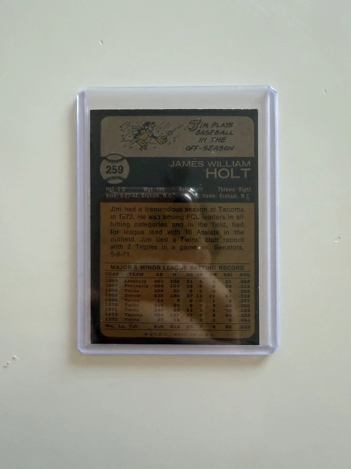 1973 Topps - Jim Holt #259 - Image 2 of 2