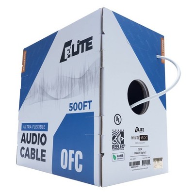Audio Speaker Wire Cable 16/2 AWG 500ft Bulk White OFC Copper 16AWG 2-Conductor