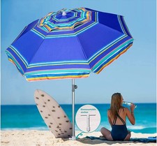 7ft Heavy Duty High Wind Beach Umbrella Parasols w/Sand Anchor Tilt Sun Shelter