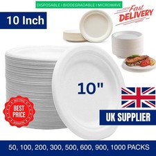 10 Inch Bagass Disposable Paper Plates Hot Cold Food Catering Birthday Office