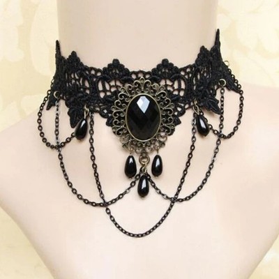 Gothic Black Lace Necklace Collar Choker Retro Vintage Chain, Vampire Halloween