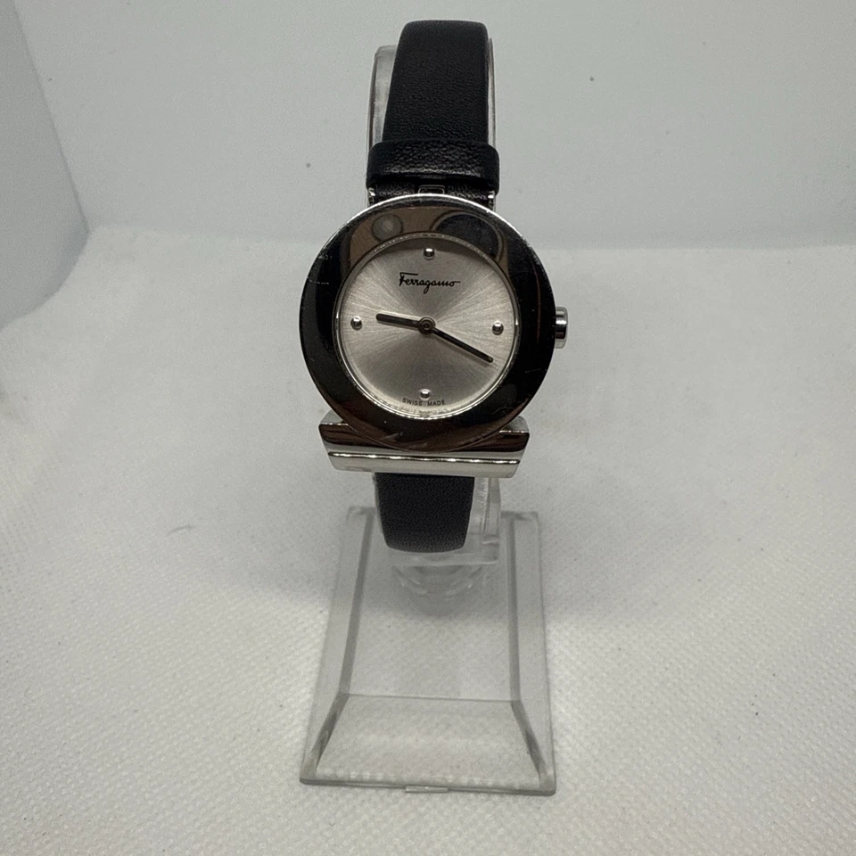 Salvatore Ferragamo Gancini F43050017 Silver Dial Black Leather Strap Watch - image 3 of 4