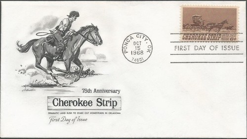 Scott 1360 FDC - 6 cent stamp - 1968 - Cherokee Strip - FDOI - Excellent - Picture 1 of 2