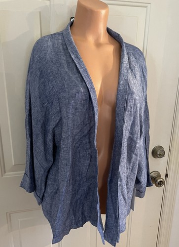 ANDREA JOVINE, Talla XL, Blazer Abierto, en Tweed Marino/Blanco y 100% Lino. NUEVO. - Imagen 5 de 12