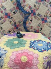 Vintage Feedsack Grandmothers Flower Garden Table Quilt 24 1/2 X 25 1/2 Lovely 
