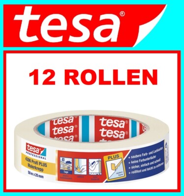 12 ROLLEN TESA Malerkreppband 4306 Profi PLUS L 50m B 25mm - Lösemittelfrei !