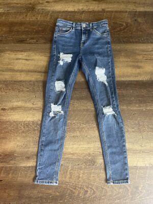 Topshop Moto Jamie Jeans Womens Size 26x32 Blue Skinny Mid Rise Distressed