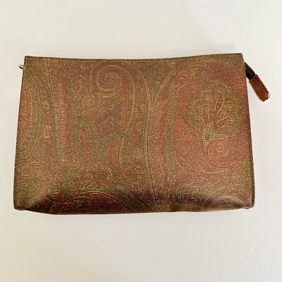 AUTHENTIC ETRO CLASSIC COATED CANVAS PAISLEY CLUTCH COSMETIC MAKEUP BAG VINTAGE
