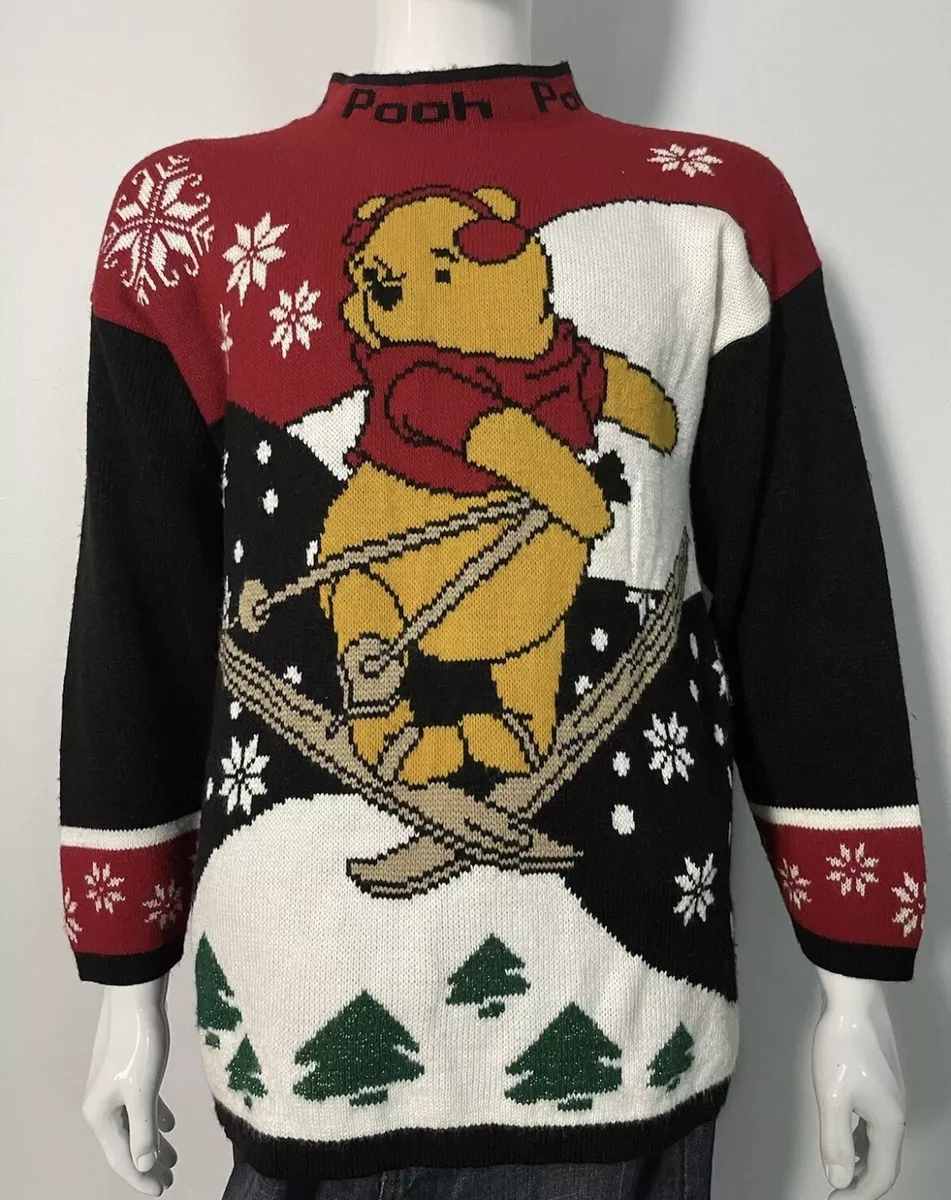 Vintage 90s Disney Winnie The Pooh Bear Knit Ski Sweater Sz L Ugly Christmas  | eBay