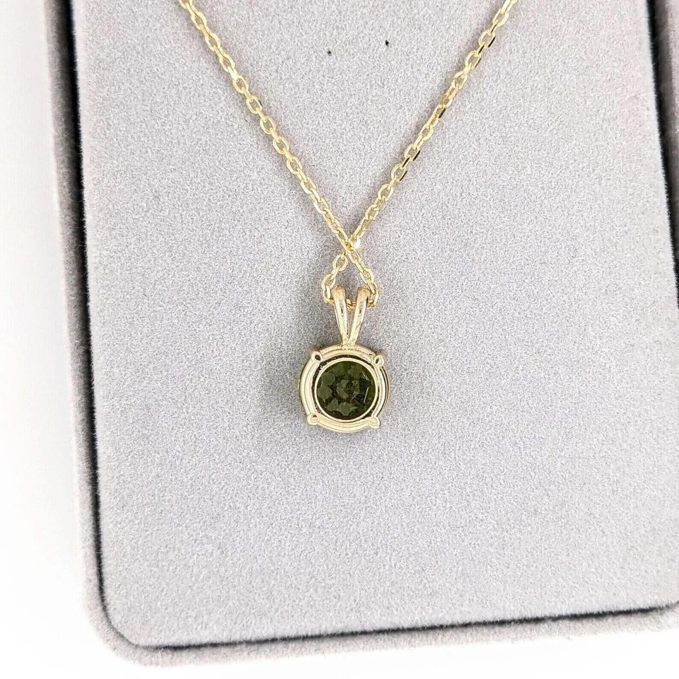 Collar solitario 925 chapado en oro amarillo de 14k peridoto natural corte redondo de 2 quilates Foto 4 de 4