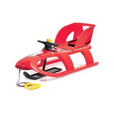 Schlitten mit Lehne Lenkrad Kinderschlitten rot Kunststoff Bullet Control