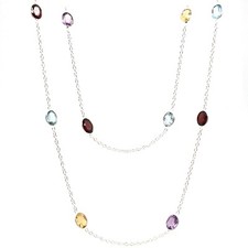 Collier long 102 cm en argent 925 bijoux chaîne topaze multicolore citrine