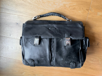 Piquadro Leder Laptoptasche mit 2 Fach cartella morbida con due soffietti