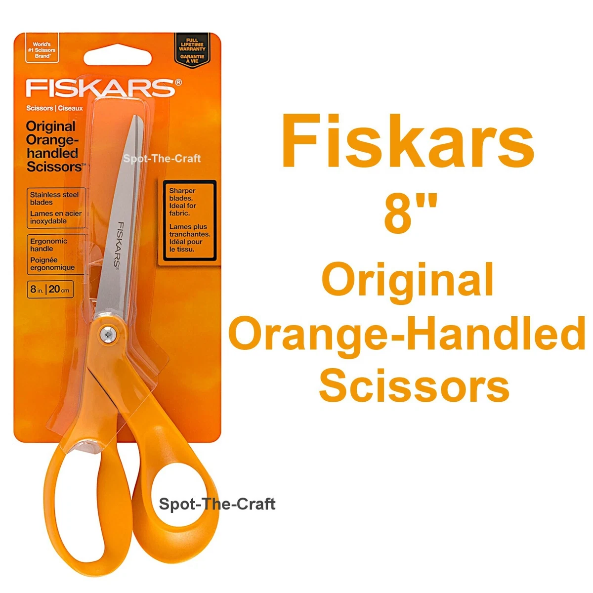 Fiskars Original Orange Handled Scissors - Ergonomically Contoured - 8  Stainless Steel - Paper and Fabric Scissors for Office, Arts, and Crafts 