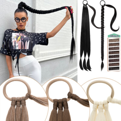 34'' Braid Ponytail Wrap Extra Long Pony Tail Hair Extensions Thick Real As Human