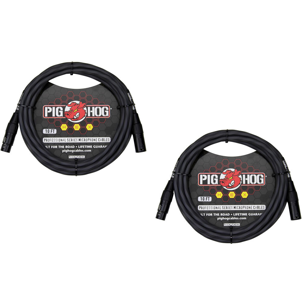 Микрофонные кабели серии Pig HOG PHMH10GR Hex с 10-футовыми разъемами XLR серого цвета (пара)