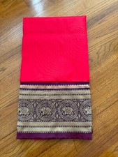 Red Silk Saree with Purlpe and Gold Elephant Design