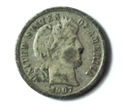 1907 S 10c Barber Silver Dime Ten Cents Dime San Francisco