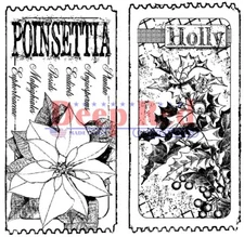 Deep Red Stamps Holly and Poinsettia Tickets Rubber Cling Stamp