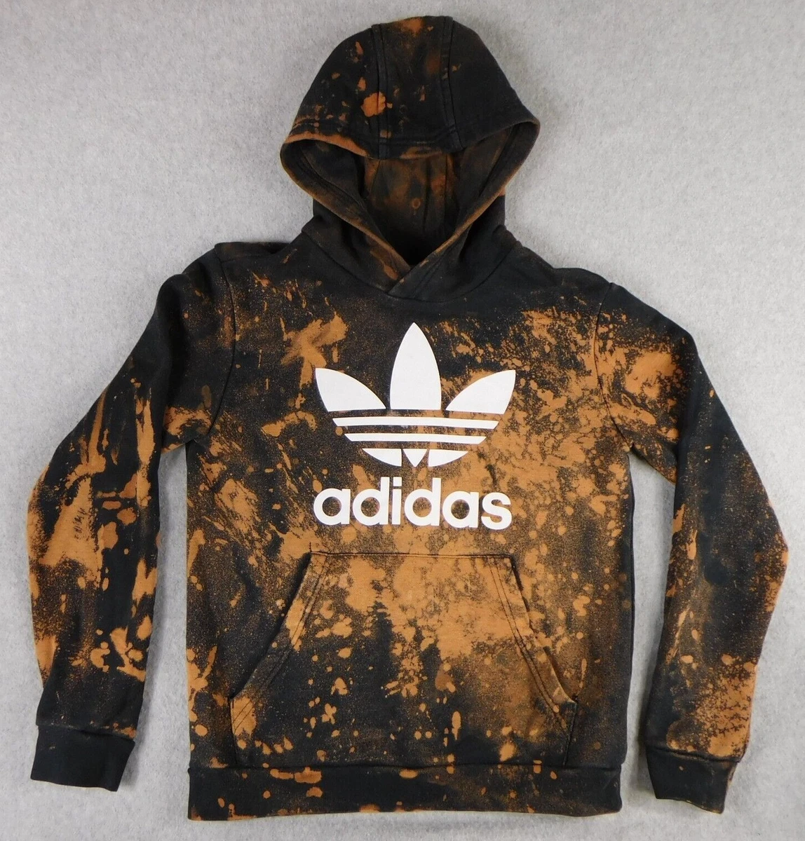 Adidas Youth Medium Hoodie Sweatshirt Logo Bleached Design Long Sleeve Black