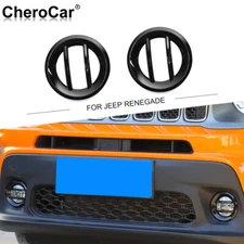 2x Black Exterior Front Fog Light Ring Cover Decor Trim For Jeep Renegade 2019+