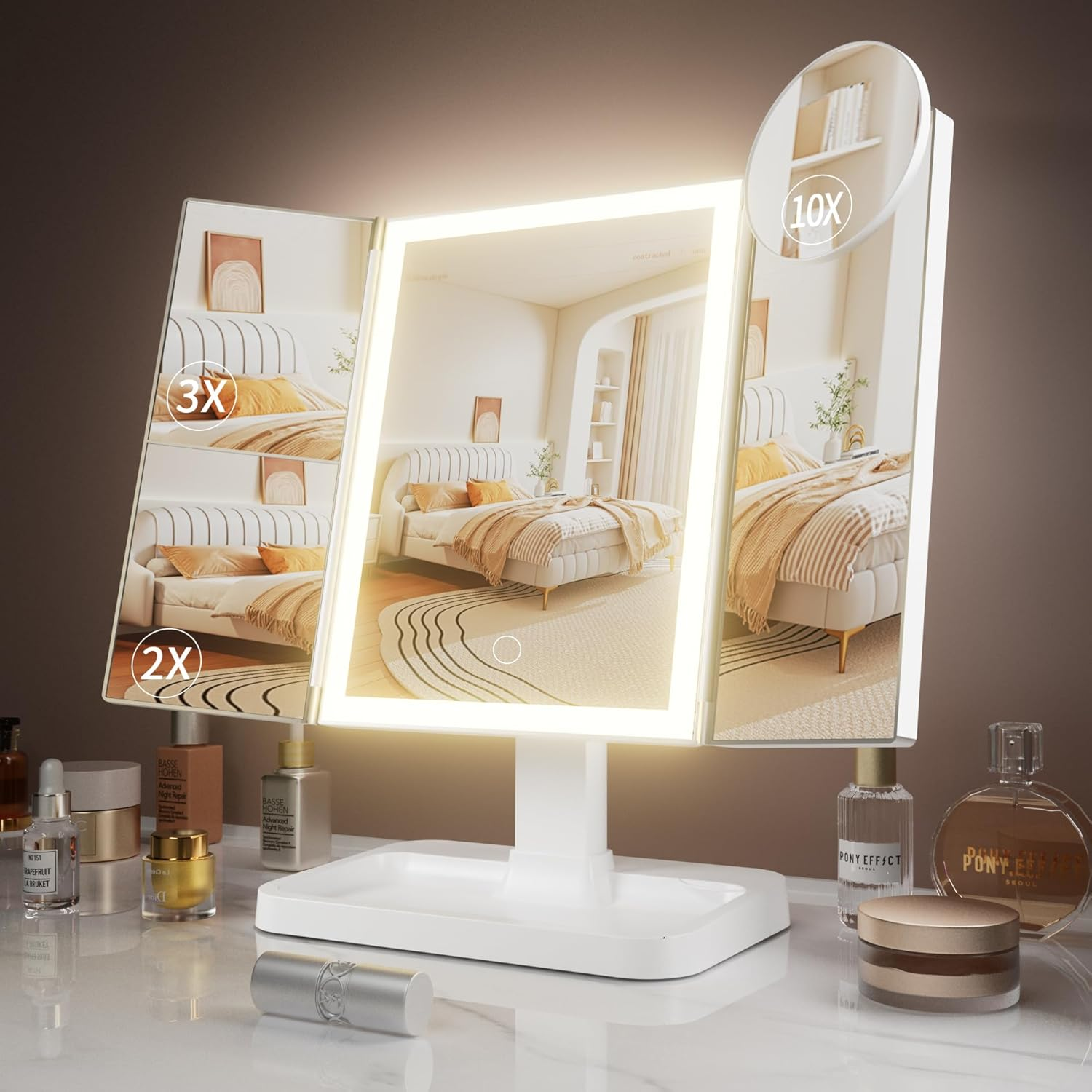 Rechargeable Makeup Mirror with Lights 2X & 3X Magnification-image