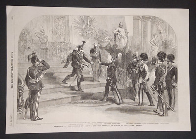 EMPEROR OF AUSTRIA & RUSSIA IN GERMANY-WEIMAR-ORIGINAL ANTIQUE ENGRAVING-1857