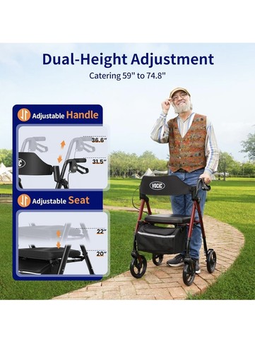 VOCIC Walker for Seniors, Foldable Walker with Seat, Rollator Walker, Blue - Picture 4 of 8