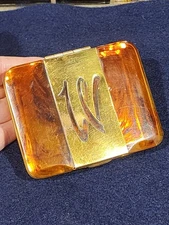 Lenar Truly Yours Cigarette Case Tortoise Lucite & Brass Initial "W" 1950's