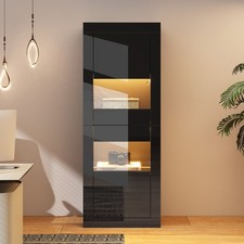 Hochglanz Vitrine Standvitrine Highboard mit LED-Beleuchtung Glasregal Acryltür