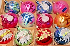 Lot VTG Glass Flower SNOWMAN HOUSE TREE Pictured BALL Christmas Ornaments Poland