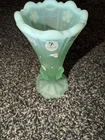 Fenton 2003 Dotted Swiss on Willow Green Opalescent 6" T Trumpet Vase Vintage
