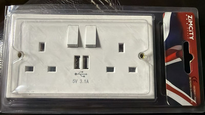 Doppel Wandstecker Steckdose 2 Gang 13A 2 Ladegerät USB Ports Steckdosen Flachplatte (5x 3)