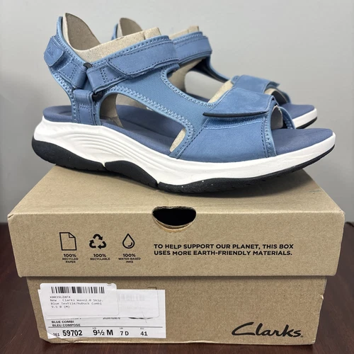 Clarks Wave2.0 Skip. Sandali con cinturino in tessuto nabuk blu taglia 9 5 (M)