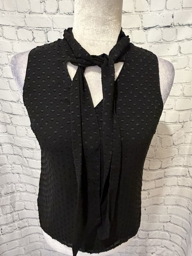 Banana Republic Sleeveless Tie Neck Top Blouse Black Size XXS - Picture 1 of 6