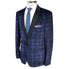 Paisley  Gray Blazer Mens 42R Slim Fit Blue Green Houndstooth Dinner Jacket