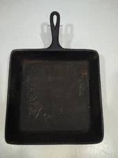 Vintage Cast Iron Square Skillet 9 5/8"Across  & 1 7/8" Deep Unmarked