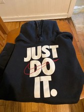Nike Hoodie Mens Large Black/White/Red Pullover Sweatshirt Drawstring Just Do It