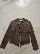 Y2K Neiman Marcus Exclusive Brown Leather Jacket Size S Draped Waterfall Ruffle