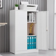 Metal Storage Cabinet With Lock Door 2 Adjustable Shelves For Garage Home Office