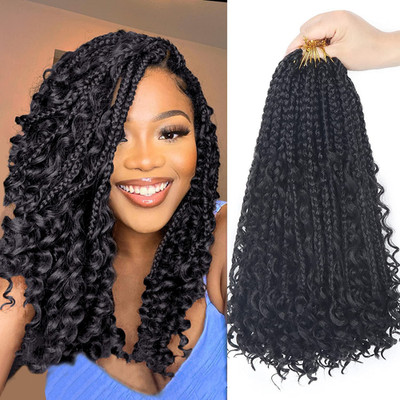 Goddess Bohemian Box Braids Crochet Hair - 14 Inch Curly Ends, 8 Packs Synthetic