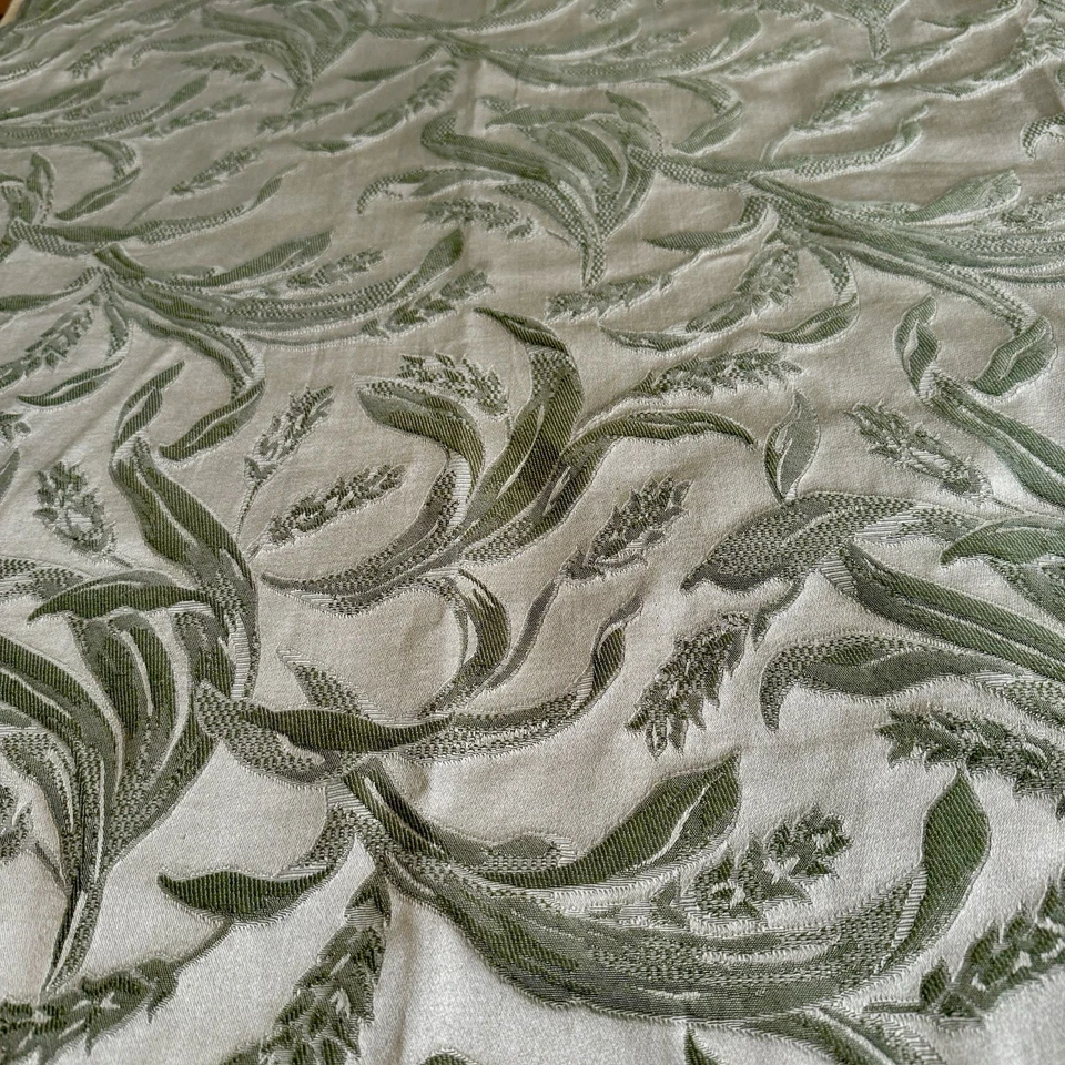 VTG Silk Cotton Damask Wheat Scroll Upholstery Fabric MCM Earthy Green 4.5 Ydx56 - Image 4 of 4