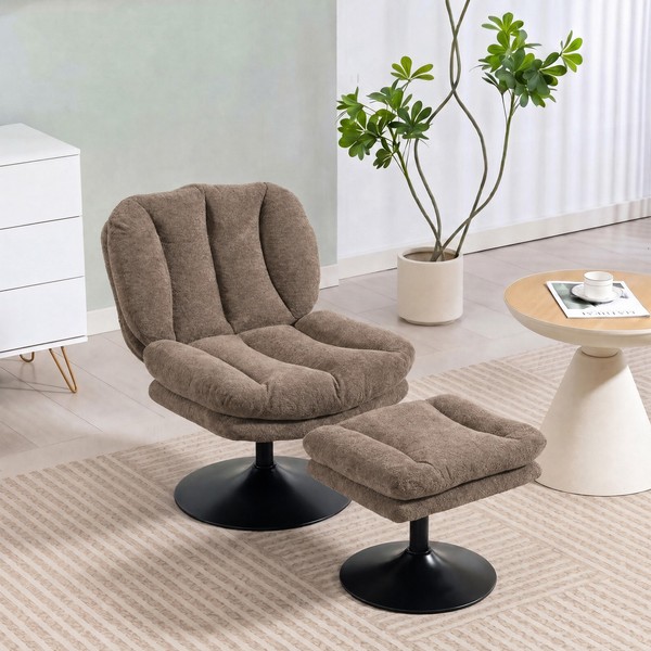 Homcom 360° Drehbarer Loungesessel Mit HöHenverstellbarem FußHocker, Braun-image