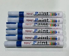 6-PACK BLUE Tire Lettering Paint Marker Pen, Waterproof Permanent Automotive Pai